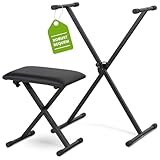 Classic Cantabile Keyboard-Set - X-Keyboardständer 5-Fach höhenverstellbar - gepolsterte Keyboardbank 3-Fach höhenverstellbar – Stabiler, klappbarer Ständer und komfortabler Klavierhocker - schwarz