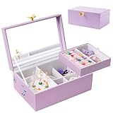 ProCase Kinder Musik Schmuckschatulle mit Ballerina & Schmetterlings Griff Spieluhr 2 Schicht Schmuckaufbewahrung für Frauen - Lila