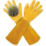 Niceminiwall Dornensichere Gartenhandschuhe, zum Beschneiden von Rosen, Brombeeren, Kakteen, Leder-Arbeitshandschuhe, Gartenhandschuhe, dornensicher, Garten (S)