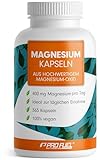 Magnesium Kapseln 365x (1 Jahr) - 668mg Magnesium-Oxid, davon 400mg Magnesium pro Kapsel - sehr hoher Magnesium-Gehalt (60%) - Magnesium optimal hochdosiert - Laborgeprüft mit Zertifikat - 100% vegan