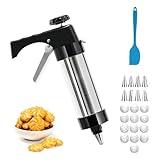 Gadgets zum Keksbacken – Garnierspritze Edelstahl Gebäckpresse mit 13 Keksformen & 8 Spritztüllen, Spritzgebäck Maschine für DIY Cookies, Kuchen- und Dessertdekoration