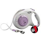 flexi® Select Gurt 7 m hellgrau-lila, zwischen 0-7 m einstellbare Roll-Leine für Hunde bis 25 kg