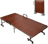 HGOuhK Klappbett Tragbares Klappbett for Erwachsene aus Stahlrahmen und Massivholz. Platzsparendes Klappbett for einfache Lagerung Liegestuhl Klappbar(Brown,200x90x35cm)
