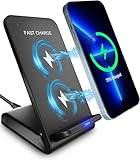 Wireless Charger Stand, 15W Qi Zertifiziert Induktive Ladestation Schnelles Kabelloses Ladegerät für iPhone 16 15 14 13 12 11, Samsung Galaxy S25 S24 S23 S22 S21 S20, Google Pixel 9 Pro 8 7 6