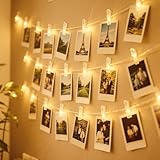 Hoteril 12M Lichterkette mit Klammern für Zimmer Deko, 120 LEDs Fotoclips Lichterkette mit 60 Klammern Bilder Fotos Wand Batteriebetriebene für Wohnzimmer, Weihnachten, Hochzeiten