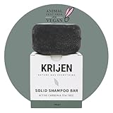 Vegan-Festes Shampoo mit Süßmandelöl, Teebaumöl und reinem Bambuskohle 100 g | Erfrischend und für fettiges Haar, mit pflanzlichem Protein und Provitamin B5
