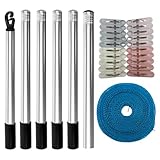 Lpoppcx Teleskop Wäscheleine Stütze - 2,2 Meter Gesamtstützstange - Wäscheleine Stützstange mit 10 Meter Seil und 20 Wäscheklammern | Zur Unterstützung Der Wäsche Im Hof Garten Rasen Boden Und