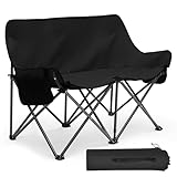Sunula Klappbares Campingsofa für 2 Personen - Tragbarer CampingstuhI mit Armlehne und Tragetasche, perfekt für Picknick, Camping, Garten, Balkon, Zelten und Angeln Schwarz
