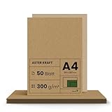 Netuno 50x Kraftpapier 300g DIN A4 210 x 297 mm Aster Kraft Kraftkarton zum basteln dickes Kraftpapier a4 Recycling Papier Bastelkarton Hochzeit Vintage brauner Karton Natur craft naturbraunes Papier