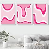 Abstrakte Pink-Poster und Drucke Minimalistische Kunst Leinwandgemälde Wandkunst Bilder Küche Büro Zuhause Bar Raum Dekoration Kunstwerk-60 * 80Cm*3=24 * 31 Zoll*3 Stück (Ungerahmt)