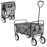 Bollerwagen Faltbar Handwagen Gartenwagen Strandwagen, Transportwagen, 2 Netztaschen, Belastung 80kg, Klappbar, Outdoor, Strand, Camping, Einkaufen (Grau.)