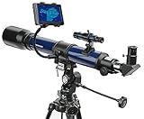 Bresser Teleskop SKYLUX Linsenteleskop 70/700mm mit Smartphone Halter und Sonnenfilter, dunkelblau, 9618760LC1000