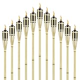 VANCHEMO Gartenfackel 12 x Bambus Fackeln für Garten Bambusfackel Ölfackeln aus Bambus Höhe 90 cm Lampenöl mit Docht für Gartenparty, Weg, Hinterhöfe, Rasen Beleuchtung Draußen Deko