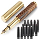 Andibro Mini Füllfederhalter aus Holz, Kurzer Tasche Reisefüllfederhalter Feiner Nip-Stift Ausgefallene Stifte mit 15 Schwarzen 2,6 mm Tintenpatronen für Journaling Büro Schulbedarf(A)
