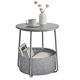 VASAGLE Beistelltisch rund, Kleiner Tisch, Couchtisch klein, Wohnzimmertisch, Korb aus Stoff, Stauraum für Wohnzimmer Schlafzimmer, Nachttisch modern, Taubengrau-schiefergrau LET223GD01