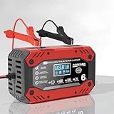 6A Autobatterie Ladegerät, 12V Vollautomatische KFZ Batterieladegerät mit LCD Touchscreen, Temperaturkompensation Reparaturmodus, Vollautomatisches Ladegerät für Motorrad, Auto, Rasenmäher