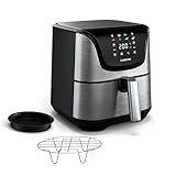 Klarstein AeroVital Deluxe Heißluftfritteuse – 5,4L Airfryer, 1700W, Touch-Display, 8 Programme, Antihaftbeschichtung, Grillrost & Pizzablech, Cooltouch-Gehäuse, Timer & Temperaturkontrolle, Edelstahl