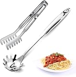 Pleafind 2 Stück Spaghettilöffel und Spaghettizange, 33cm Antihaft-Nudellöffel und 29cm Nudelzange, Edelstahl Spaghetti Server Set, einfache Lagerung und Reinigung, ergonomisches Design