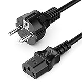 deleyCON 2m Kaltgerätekabel Netzkabel Stromkabel Kaltgeräte Strom Kabel Schutzkontakt Stecker Typ F (CEE 7/4) auf Kaltgerätekupplung C13 Buchse PC Computer Monitor Drucker Beamer - Schwarz