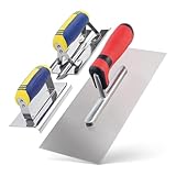 Vocdikficy 3er-Pack Betonwerkzeug-Set Aus Edelstahl, Flache Glättekelle, Betonkantenschneider und Rillenhobel mit Weichem