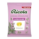 Ricola Alpen Salbei, 75g Beutel original Schweizer Kräuter-Bonbons mit 13 Schweizer Alpenkräutern & würzigem Salbei, zuckerfrei, 1 x 75g