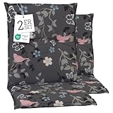 beo Niedriglehner Auflagen 2er Set UV-beständig Barcelona | Made in EU nach Öko-Tex Standard | Waschbare Stuhlauflage Niedriglehner | Atmungsaktive Auflagen Niedriglehner mit Blumen- & Vogel-Muster