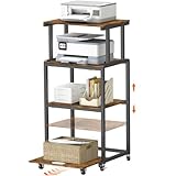 Lifewit 4 Tier Druckerständer mit Rollen & Verstellbarem Ablageboden, Druckertisch für Aktenvernichter/Scanner/Fax, Stabiler Druckerwagen, Druckerregal für Zuhause Büro, Rustikales Braun