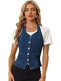 Allegra K Damen Jeansweste Cowboy Casual Neckholder Knopfleiste Vorne Rückenfreie Weste Dunkelblau XL