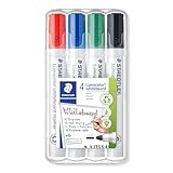 STAEDTLER Whiteboard-Marker Lumocolor, Rundspitze ca. 2 mm Linienbreite, Set mit 4 Farben, hohe Qualität Made in Germany, trocken und rückstandsfrei abwischbar von Whiteboards, 351 WP4