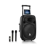 auna Streetstar - Mobile PA-Anlage Musikanlage, Bluetooth, USB-Port, SD, MP3, AUX-In, Akku, LED-Display (12' (30,5 cm) Subwoofer, max. 800 Watt), schwarz