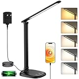 Tischlampe Kabellos, 4000mAh LED Schreibtischlampe Akku mit USB-Aufladung, Dimmbare LED Tischlampe mit 5 Farben & Stufenloses Dimmen, Timer, Touch Steuerung, für Kinder, Schlafzimmer, Lektüre, Büros