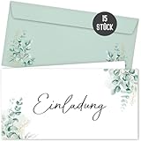 15 Einladungskarten inkl. Umschläge für Hochzeit, Standesamt, Geburtstag, Konfirmation, Kommunion, Jugendweihe, Taufe | Einladungen Karte | Klappkarte DIN lang (Eucalyptus 15 Stück)