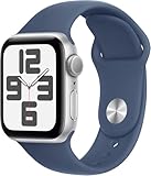 Apple Watch SE (2nd Gen) [GPS, 40MM] Aluminiumgehäuse Silber mit Sportarmband Denim Blau - S/M (Generalüberholt)