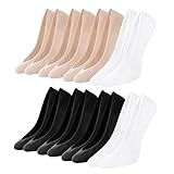 Toes Home Füßlinge Ballerina Socken Damen 8 Paar, Unsichtbare Sneaker Socken Damen Füsslinge mit Rutschfest Silikon No Show Atmungsaktiv Halbsocken Schwarz Weiß Hautfarbe 39-42 (M)