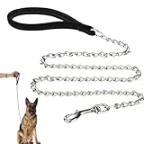 Hundeleine Stark Metall Kettenleine, Robuste Hundeleine aus Metall,Übungsleine mit PU Leder und Gepolstertem Nylon-Griff, Trainingsleine Für Kleine Mittlere und Große Hunde (3cm*120cm)
