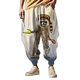 YANFJHV Jogginghose Herren Baumwolle, Druck Haremshose Schmale Loungehose Yoga Trainingshose Baggy Yogahose Mit Musterdruck Atmungsaktive Freizeithose Mit Taschen Lässige Jogginghose Größen S-5Xl