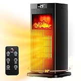 LIFERUN Heizlüfter Energiesparend Leise, 1500W Heizung Elektrisch mit 3D Flammenlicht, 4 Modus 12 Std. Timer, Fernbedienung, 90° Oszillierend Elektroheizung, Überhitzungs- & Kippschutz