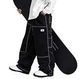 SNOWVERB Modische Streetwear-Snowboard-Jeans für Damen und Herren, wasserdicht, Ski, lockere Passform, Snowboard, isoliert, winddicht, Schneehose (Größe L, Schwarz)