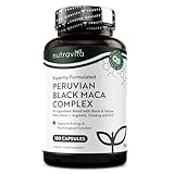 Schwarzer Maca-Komplex mit Zink, Vitamin B12, Ginseng, Bockshornklee, Vitamin B6, L, Arginin, Energiestoffwechsel, normale psykologische Funktion (EFSA), 180 Kapseln für 6 Monate. Nutravita
