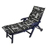 Spetebo Sonnenliegen Polsterauflage 195 x 60 cm - Lifestyle - Universal Kissen für Gartenliegen - Liegestuhl Polster Deckchair Auflage Liegekissen Liegenauflage schwarz mit modernen Schriftzügen