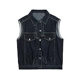 SAWEEZ Ärmellose Jeansjacken Für Herren, Leichte Jeansweste, Trendige Verwaschene Cowboy-Gilet-Weste, Lockere, Lässige, Adrette Übergangsjacke Für Damen Und Herren, Blau, L