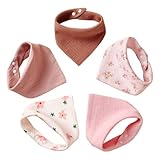 Satiskid 5er Pack Lätzchen Baby Musselin Dreieckstuch Halstuch Baby für Junge und Mädchen, Baumwolle Halstücher Verstellbare Super Weich und Absorbierend (Rosa)