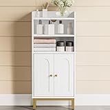 Hzuaneri Badezimmerschrank, Badschrank, Küchenschrank mit 2 offenen Fächern, 2 Türen, 2 verstellbaren Einlegeböden, Freistehender Badezimmer, 20 × 37 × 83 cm, Weiß BC48213G