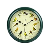 Lautlos Wanduhr, Vogelgesang-Uhr, Chic Wanduhren, mit 12 Einheimischen Singvögeln,Original-Naturaufnahmen, Heimdekoration, Dekorative Uhr,Lautlos,passend für Wohnzimmer und Schlafzimmer. (Grün)