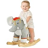 FUNLIO Thailändischer Elefant Schaukelpferd für Kleinkinder 1-3 Jahre, Niedliches Graues Elefant-Schaukelspielzeug, Plüsch REIT-Schaukeltierspielzeug, Einfach Zusammenzubauen