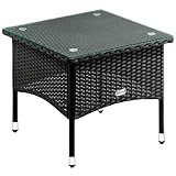 Casaria® Polyrattan Beistelltisch 50x 50x 45 cm Höhenverstellbare Füße 5mm Sicherheitsglas Wetterfest Gartentisch Balkontisch Teetisch Outdoor Schwarz