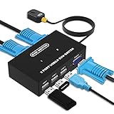 DGODRT 2 Port KVM Switch USB VGA mit KVM Kabeln, KVM Umschalter für VGA Monitor und USB Tastatur Maus