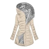 Wintermantel Damen Warm Gefüttert Steppjacke Lange Elegant Damenmantel Langarm Winter Parka Jacke Mit Kapuze Winterparka Mantel Einfarbig Bequemes Sportjacke Winddicht Outdoorjacke(10 Beige,3XL)