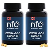 NFO OMEGA 3 6 9 SALMON OIL 2er-Pack [2x120=240 Kapseln] Omega 369 Lachsöl Kapseln mit EPA, DHA, DPA in TG, Omega 3 Kapseln hochdosiert, Omega 3 Öl Aminosäuren Komplex, Omega 3 Fischöl Kapseln, 14+ J
