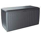 Casaria® Auflagenbox XXL 300L Wetterfest Haltegriffe Rollen UV-beständig Garten Terrasse Balkon Truhe Gartenbox 117x47x60cm Holzlatten-Optik Anthrazit